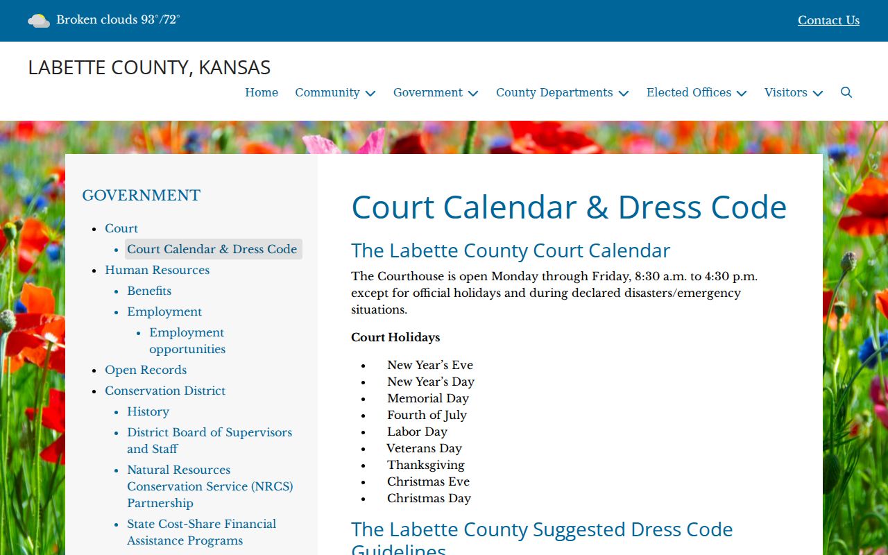 Labette County court date courthouse hours and dress guidance