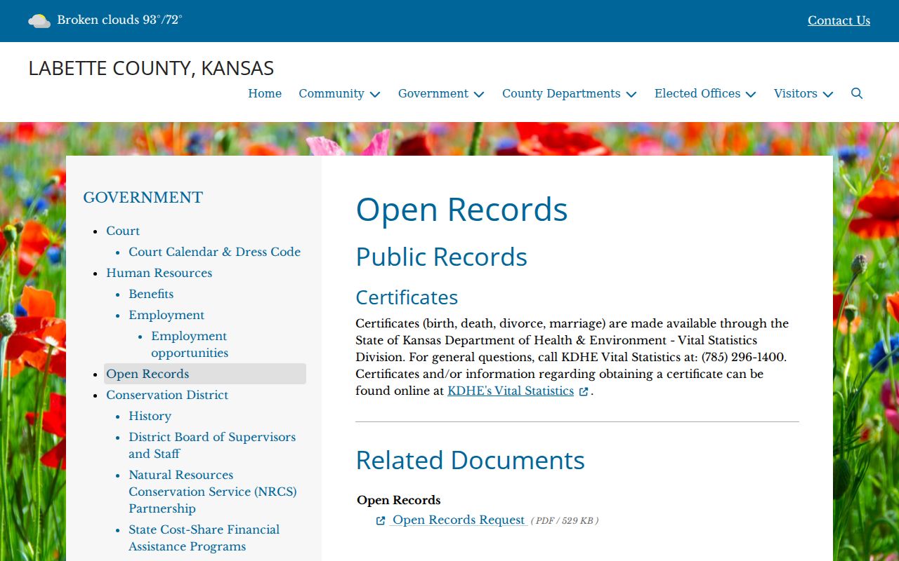 Labette County court record search and county open-records page