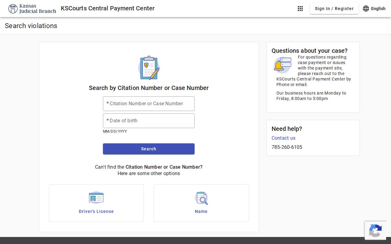 Labette County criminal docket related Central Payment Center fields