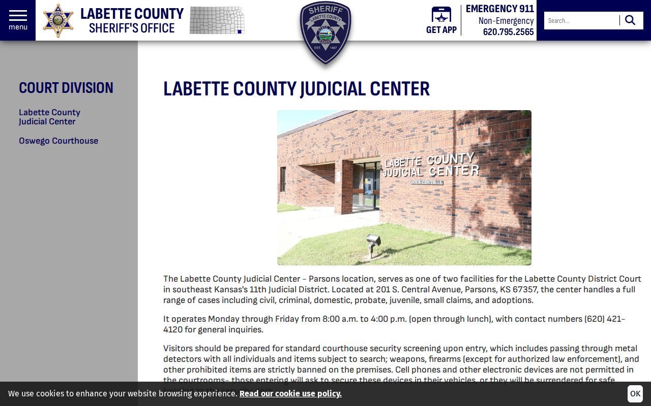 Parsons Judicial Center for Labette County court docket records