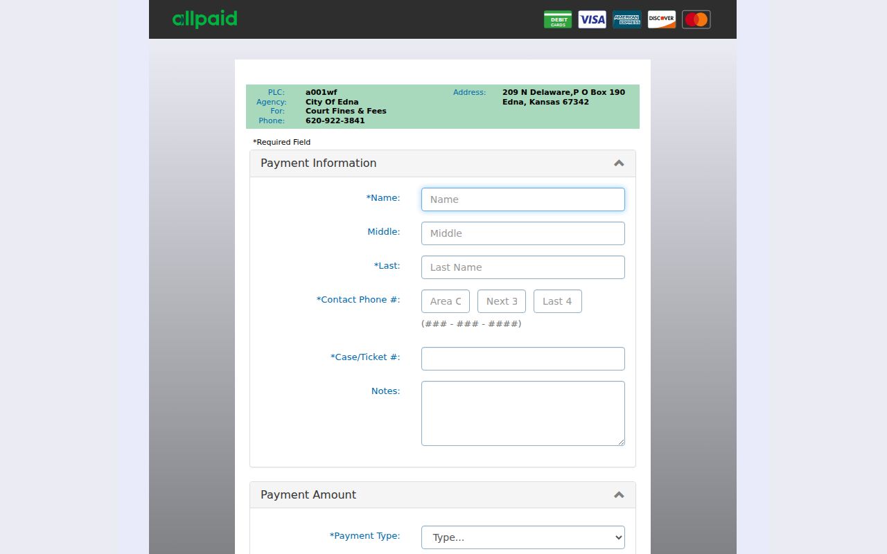Edna linked Court Fines payment interface