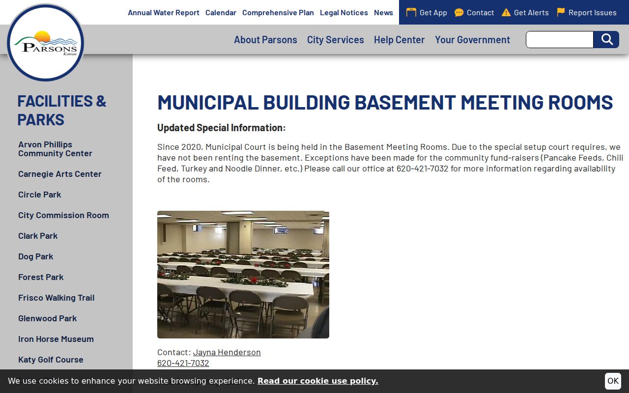 Parsons Municipal Building information for municipal court meeting rooms
